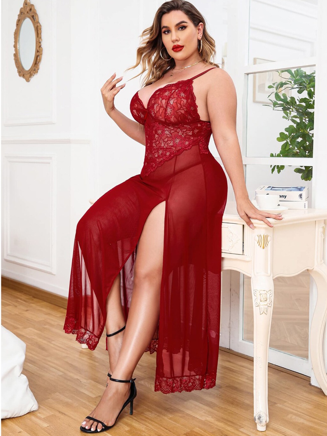 

CareDone Floral Lace Baby Doll, Maroon