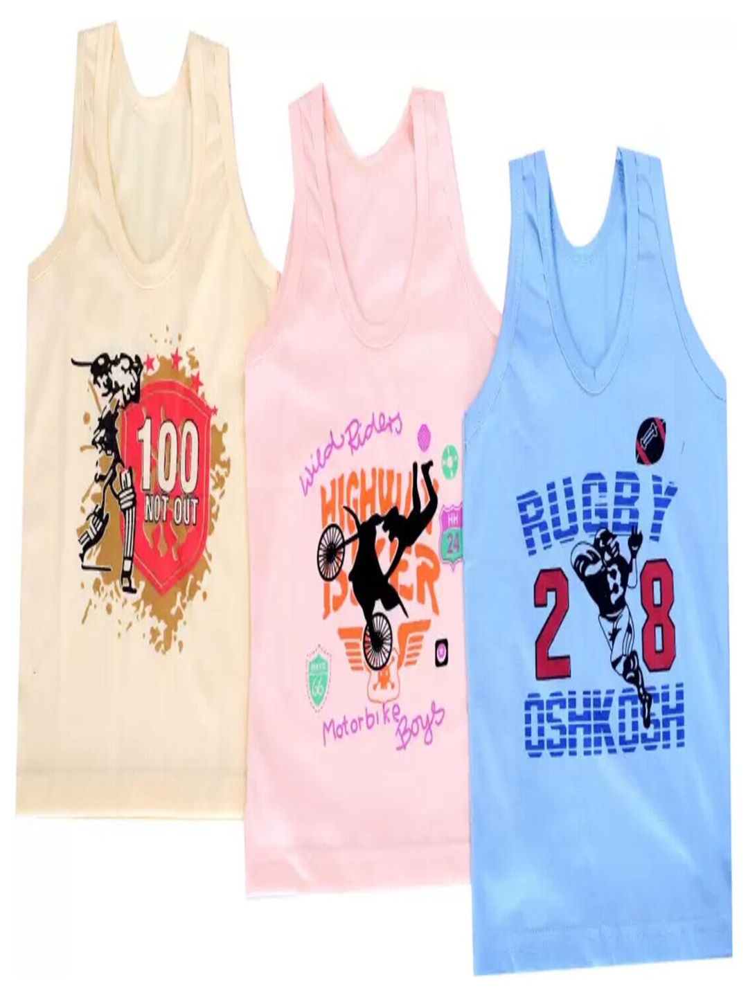 

BAESD Boys Pack Of 3 Printed Cotton Innerwear Vests, Cream