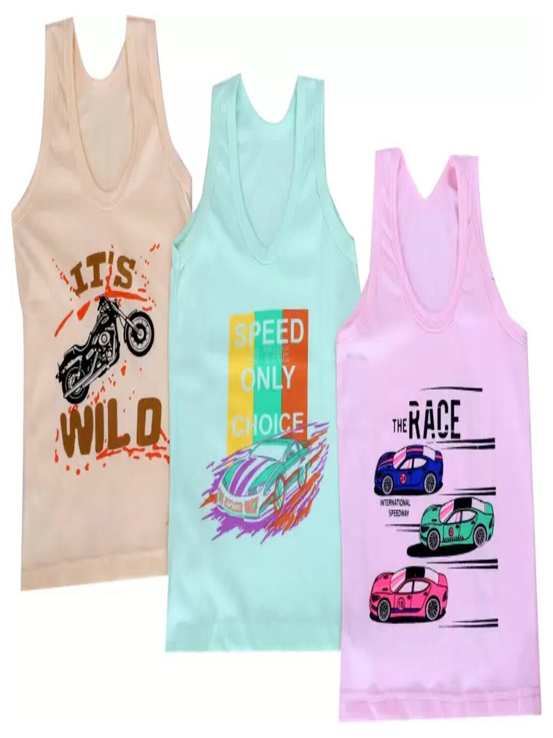 

BAESD Boys Pack Of 3 Printed Cotton Sleeveless Basic Vests RL821 GPS 60 CM, Blue