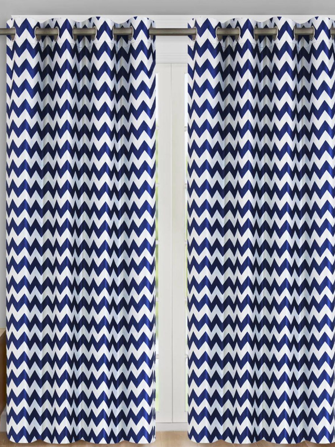 

Aura Blue & White 2Pcs Striped Room Darkening Long Door Curtain