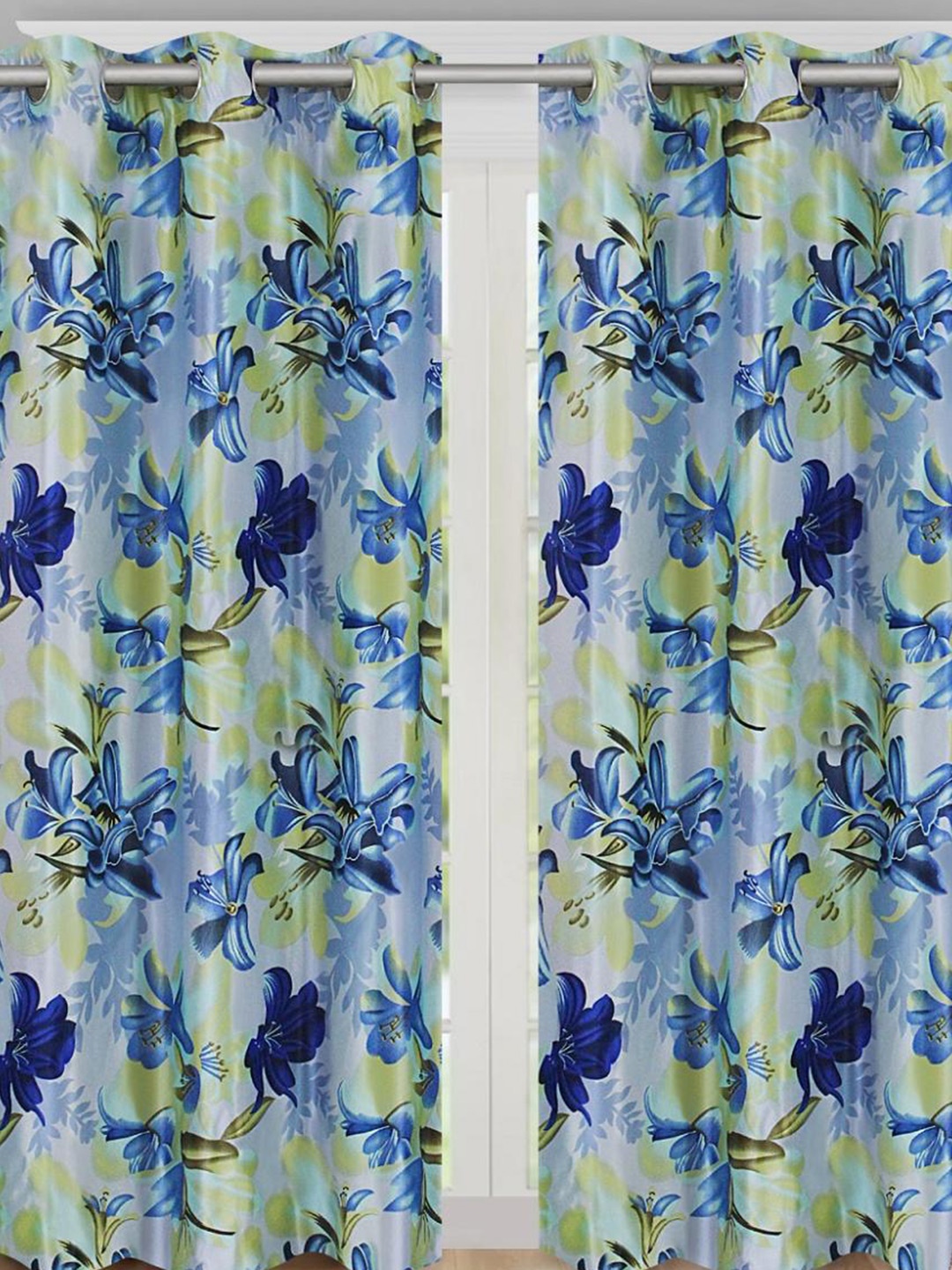 

Aura Blue & Green 2 Pieces Floral Room Darkening Long Door Curtains