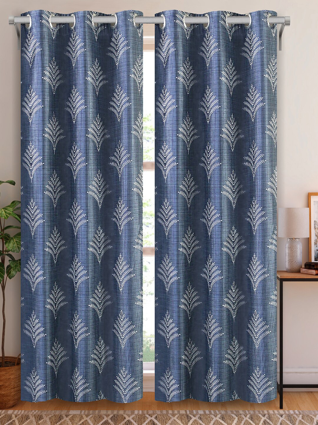 

Aura Grey & White 2 Pieces Floral Long Door Curtains