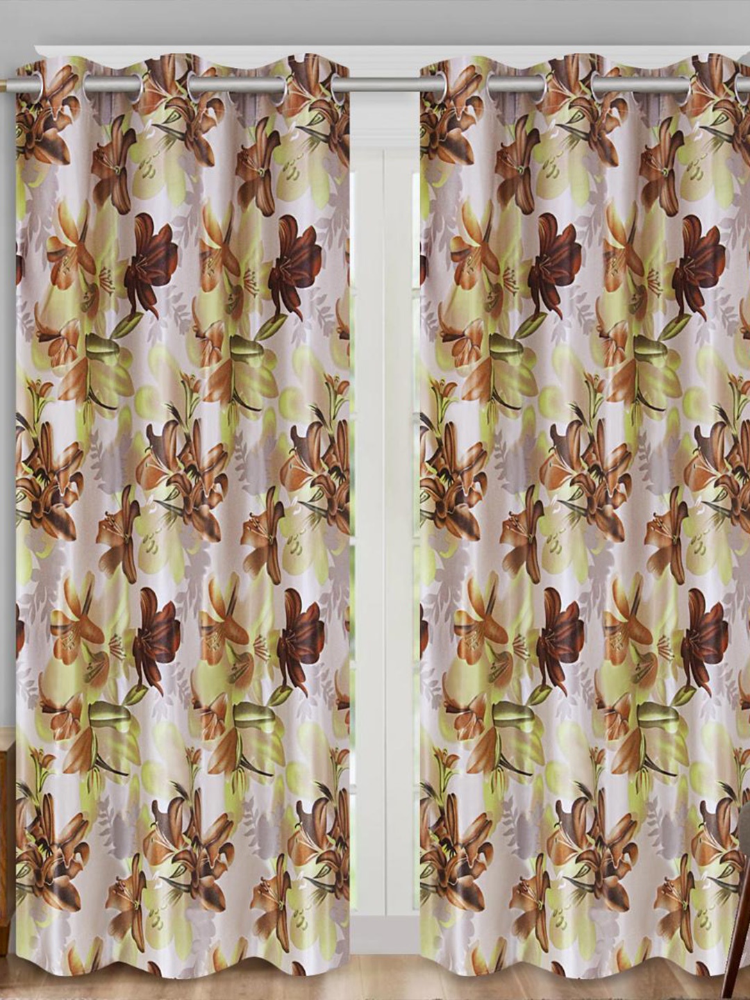 

Aura Brown & White 2 Pieces Floral Long Door Curtain
