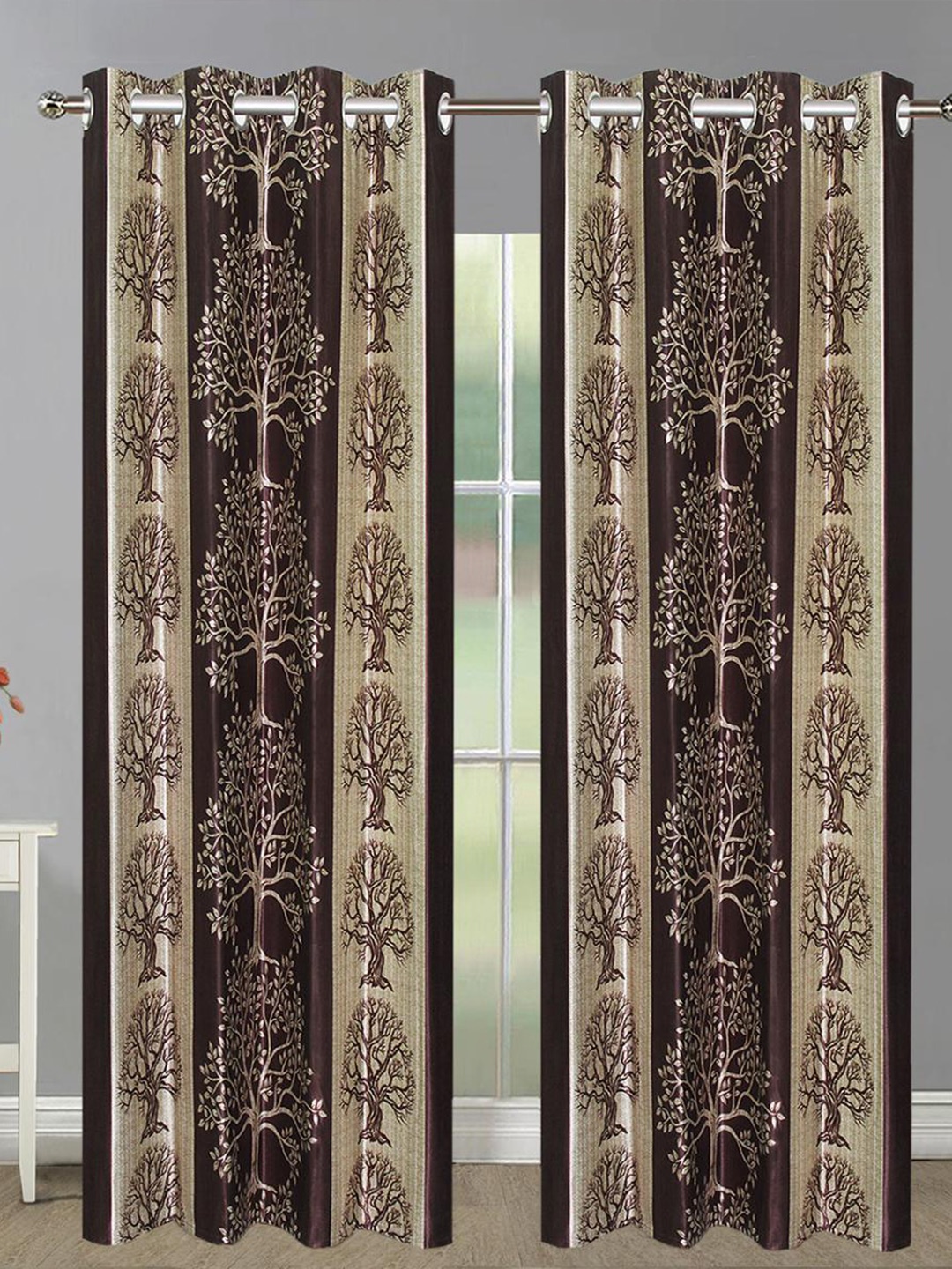 

Aura Brown 2 Pieces Floral Printed Room Darkening Long Door Curtain