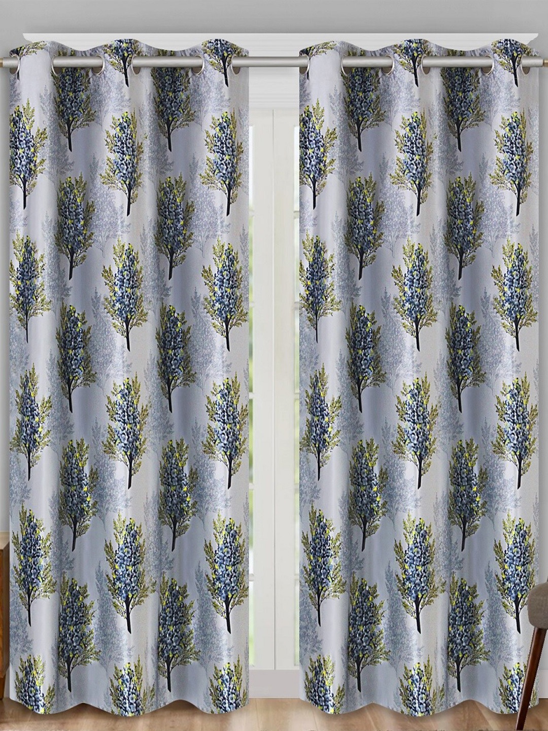 

Aura Blue & White 2 Pieces Floral Long Door Curtain