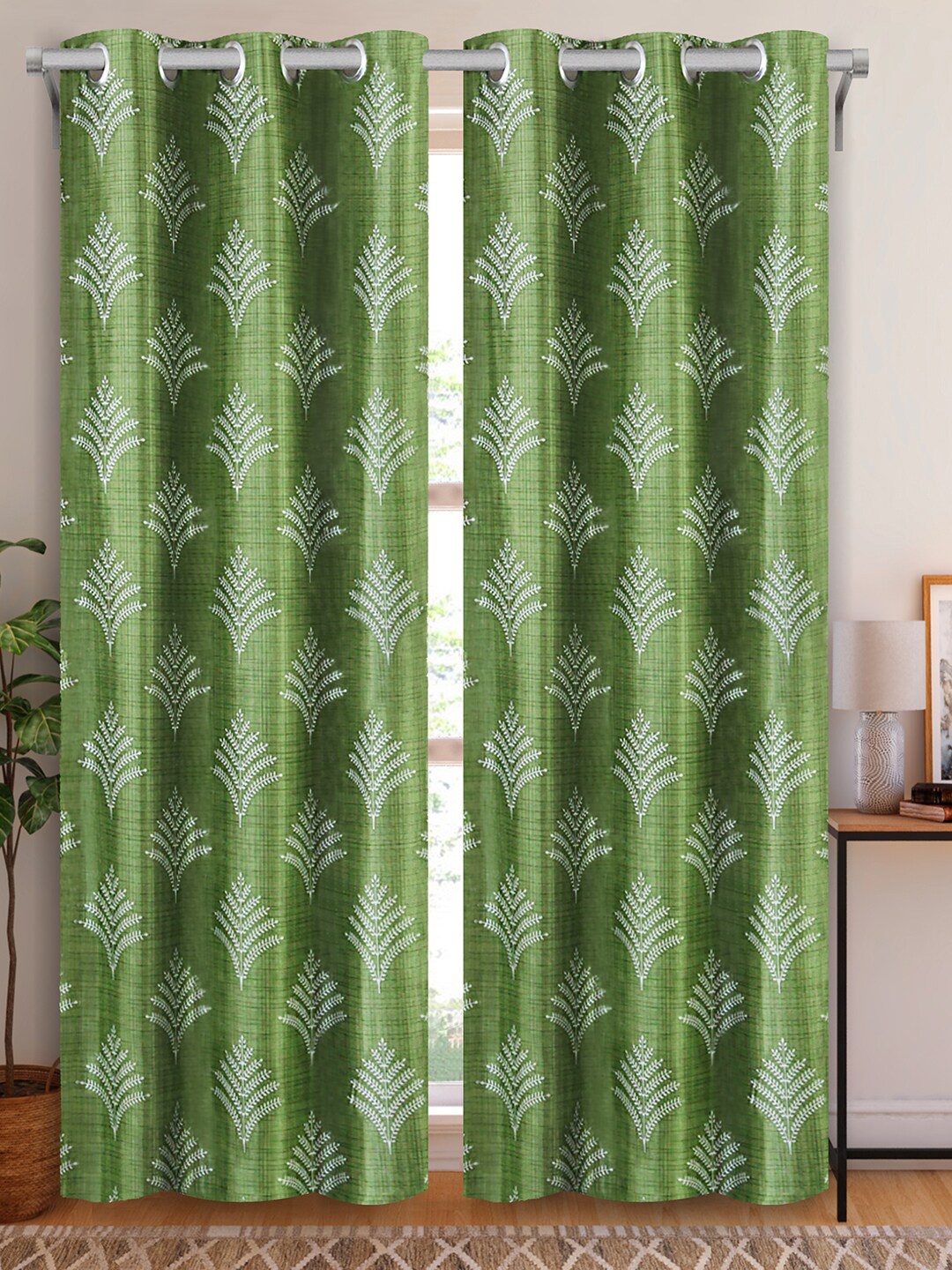 

Aura Green & White 2 Pieces Floral Printed Long Door Curtain