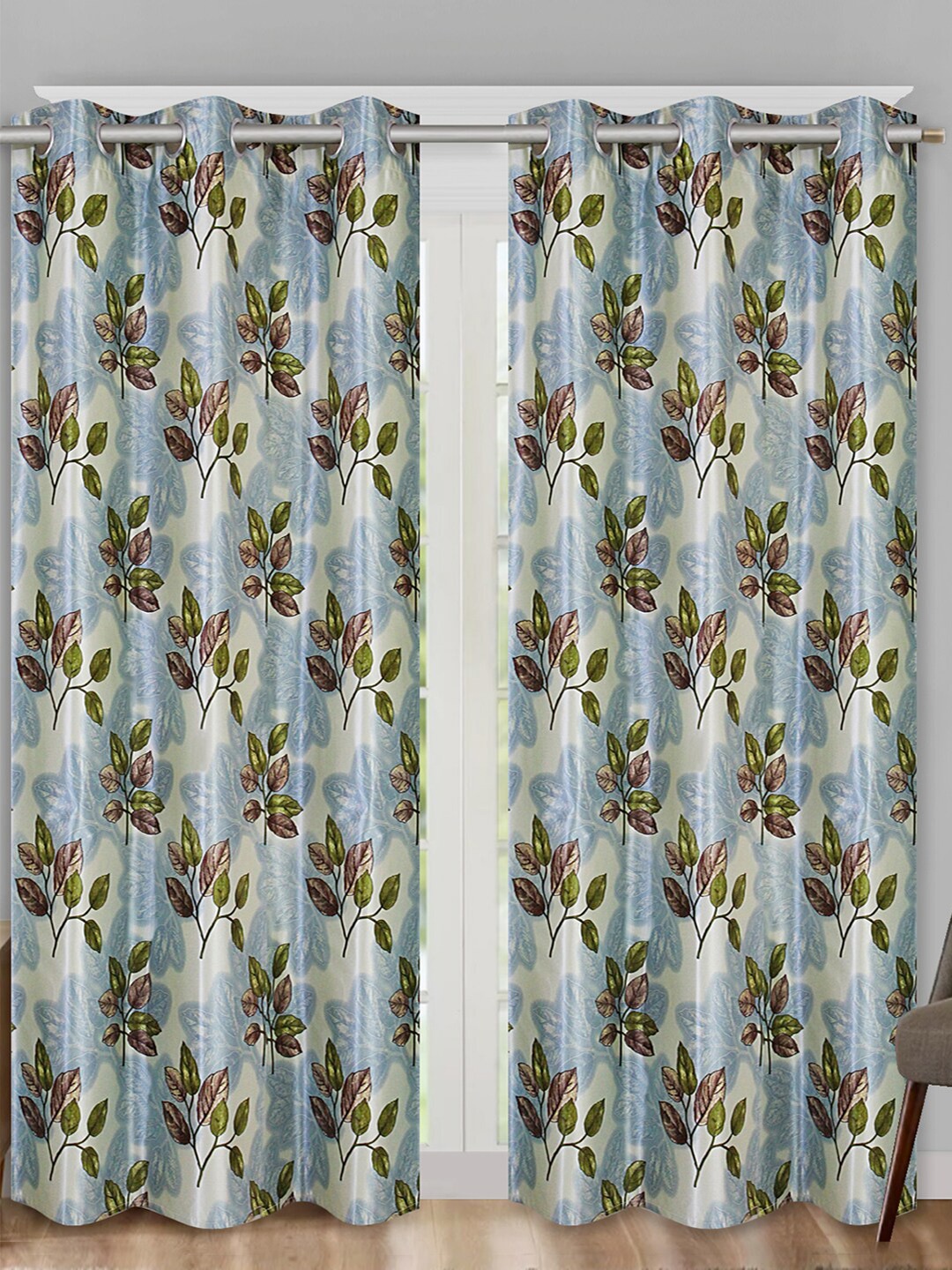 

Aura Green & Blue 2 Pieces Floral Long Door Curtain