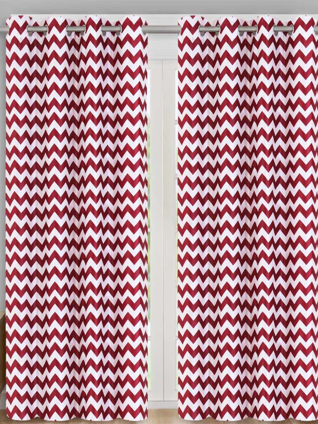 

Aura Red & White 2Pcs Striped Long Door Curtain