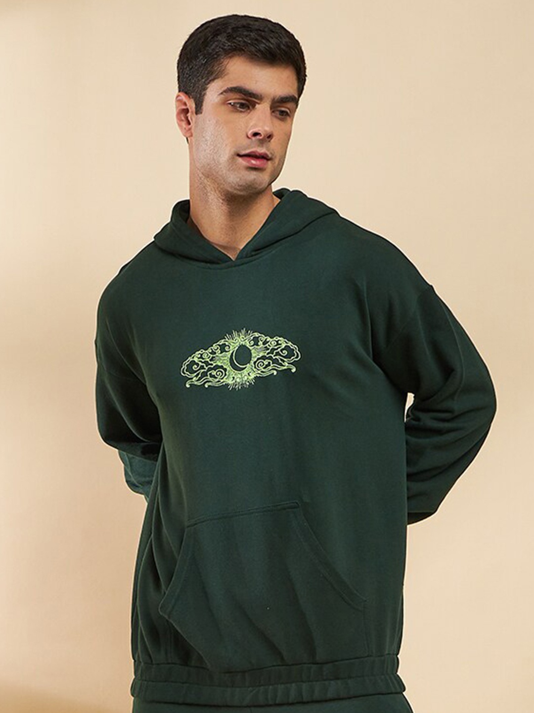 

FUGAZEE Black Hooded Embroidered Oversized Hoddie, Green
