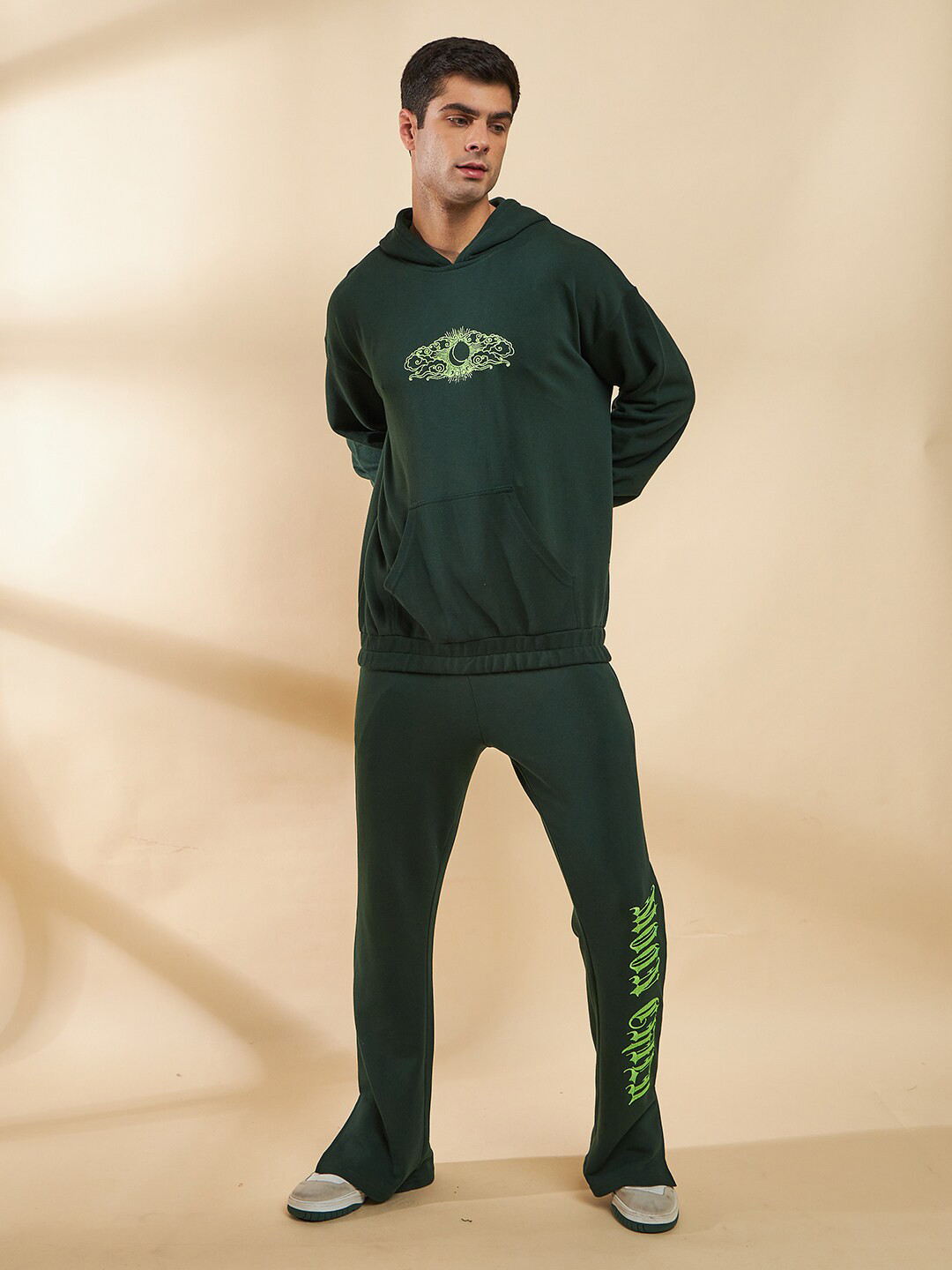 

FUGAZEE Green Hooded Cotton Oversized Tracksuit