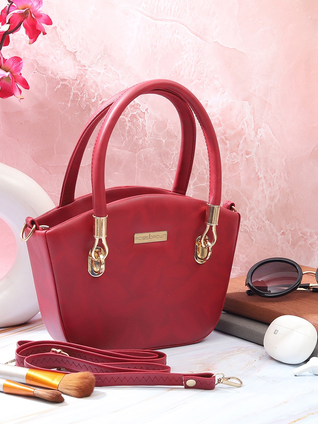 

ROSS BROWN Structured Handheld Bag, Maroon