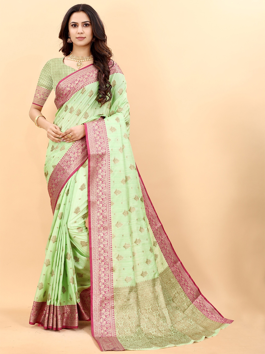 

Divyadham Textiles Ethnic Woven Design Zari Pure Silk Banarasi Saree, Green