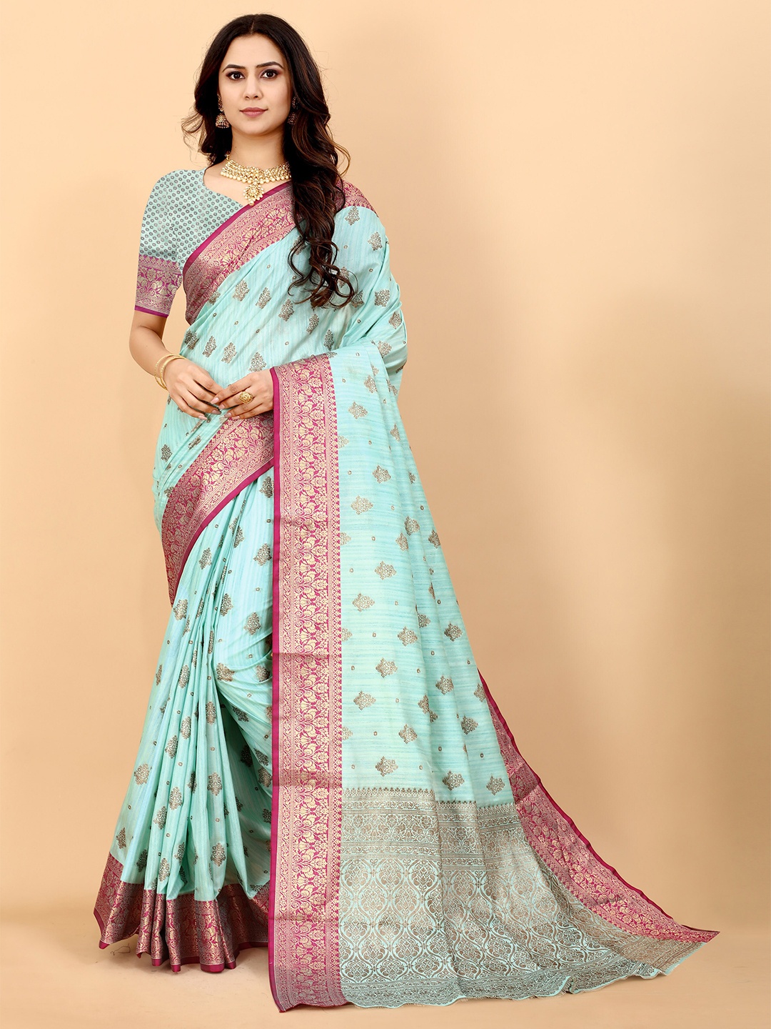 

Divyadham Textiles Ethnic Woven Design Zari Pure Silk Banarasi Saree, Turquoise blue