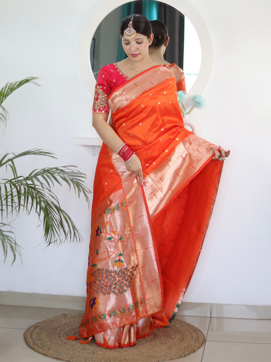 

Divyadham Textiles Ethnic Woven Design Zari Pure Silk Banarasi Saree, Orange