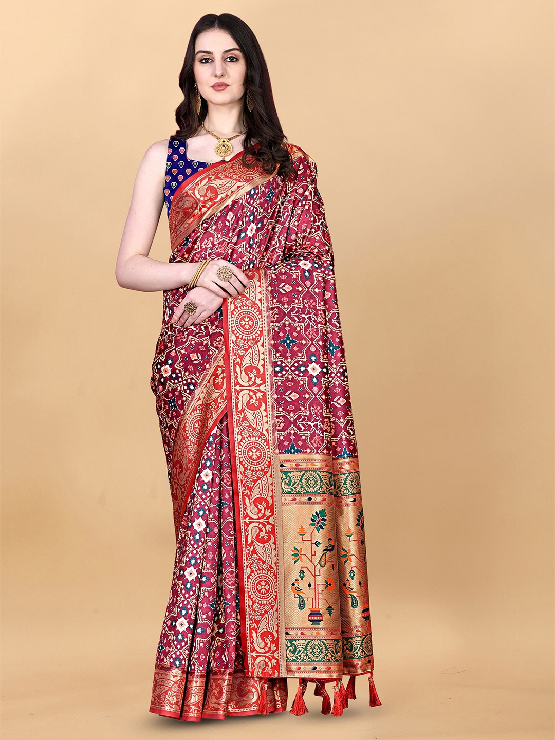 

Divyadham Textiles Ethnic Woven Design Zari Pure Silk Banarasi Saree, Red