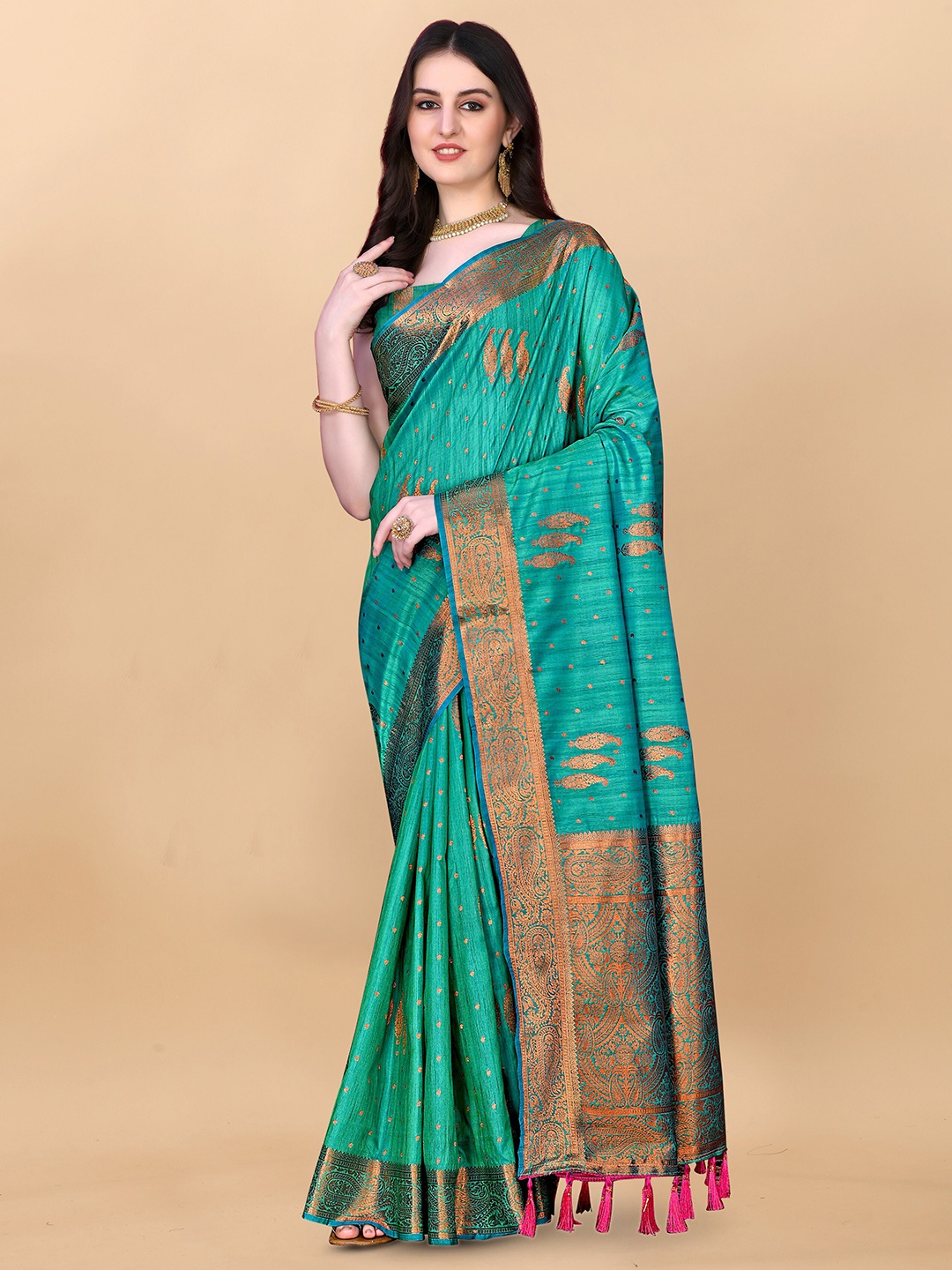 

Divyadham Textiles Ethnic motif Woven Design Pure Silk Banarasi Zari Saree, Green