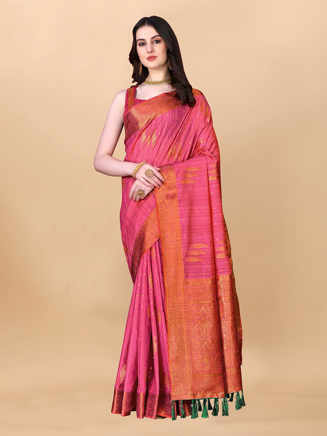 

Divyadham Textiles Ethnic Motif Woven Design Pure Silk Banarasi Zari Saree, Pink