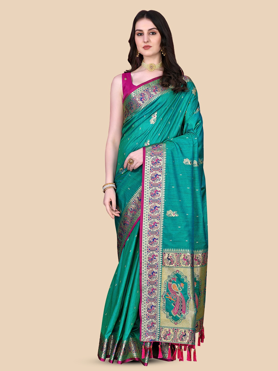 

Divyadham Textiles Ethnic Woven Design Zari Pure Silk Banarasi Saree, Sea green