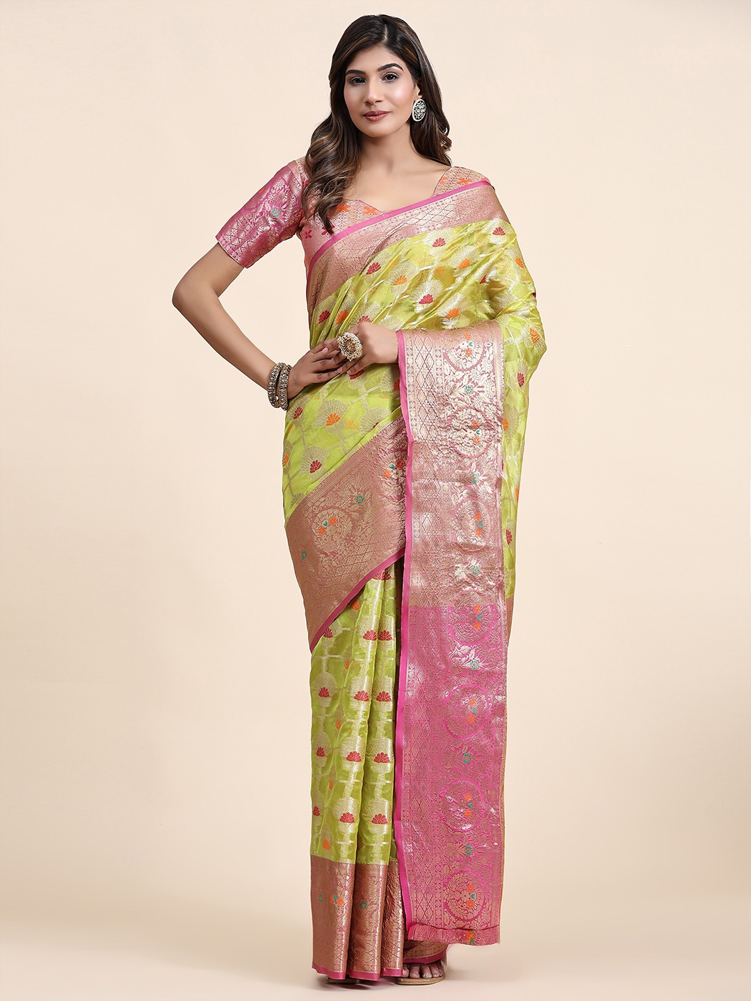 

Divyadham Textiles Ethnic Woven Design Zari Pure Silk Banarasi Saree, Green