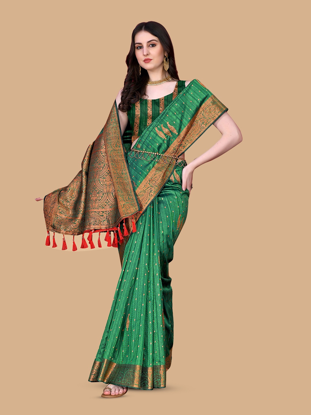 

Divyadham Textiles Ethnic Woven Design Zari Pure Silk Banarasi Saree, Green