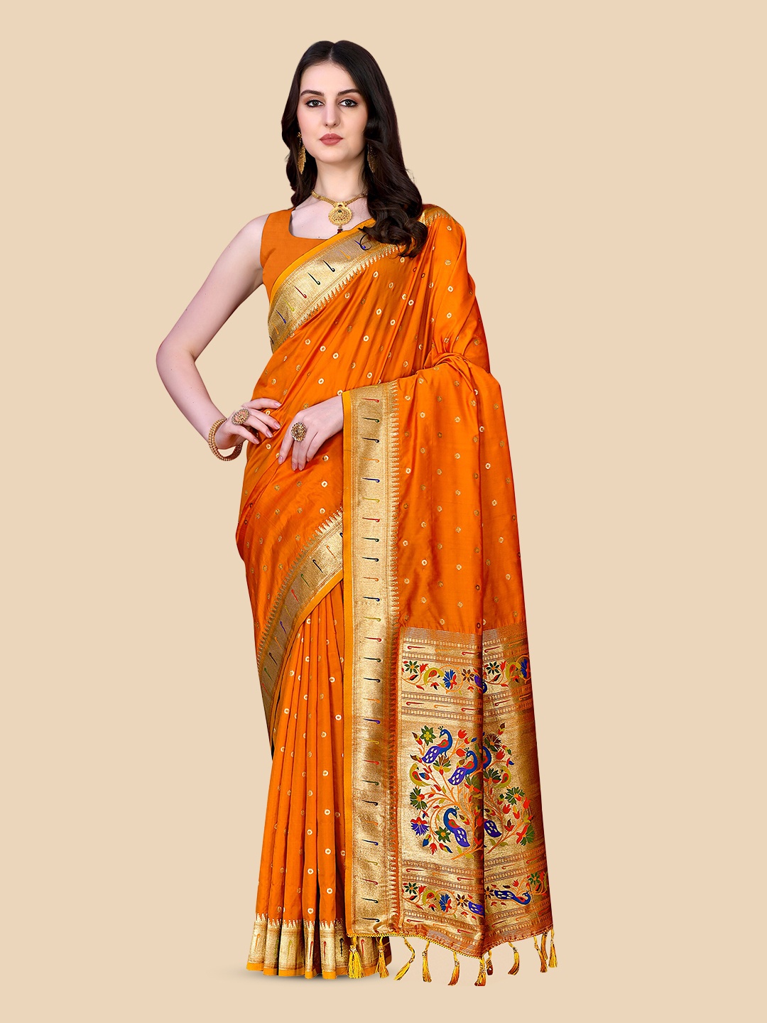 

Divyadham Textiles Ethnic Woven Design Zari Pure Silk Ready to Wear Banarasi Saree, Mustard