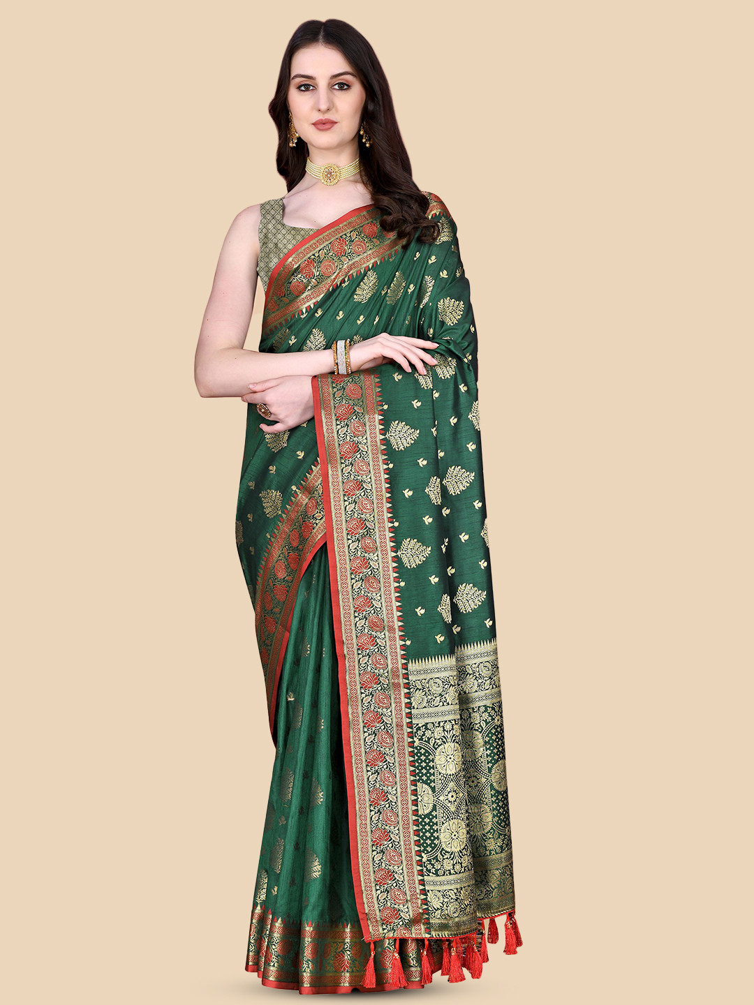 

Divyadham Textiles Ethnic Woven Design Zari Pure Silk Banarasi Saree, Green