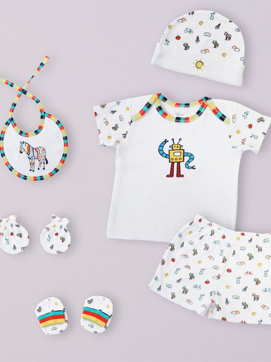 

BAESD Infants 6 Pieces Printed Baby Apparel Gift Set, White