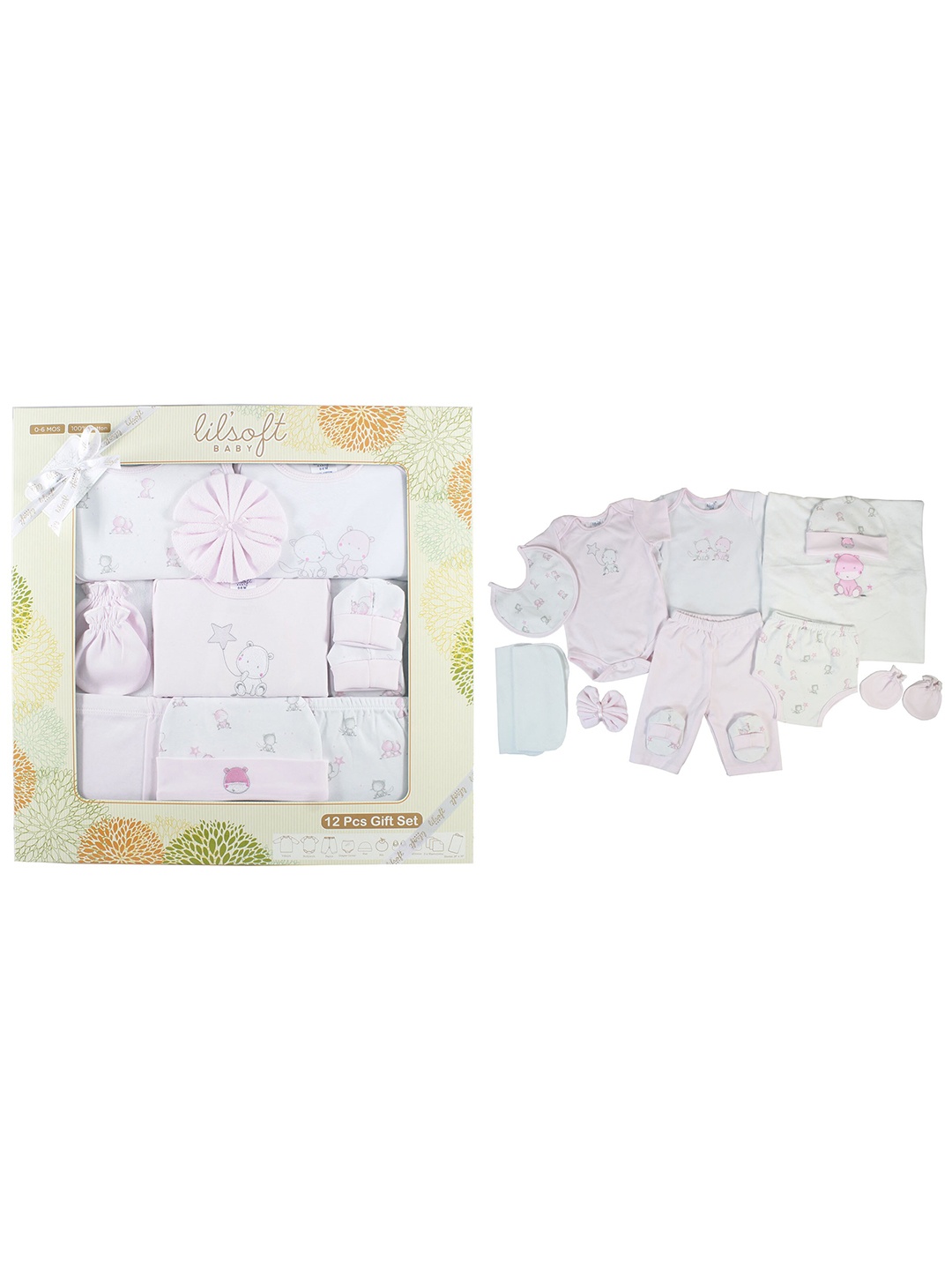 

BAESD Infants 12 Pieces Printed Pure Cotton Baby Apparel Gift Set, Pink