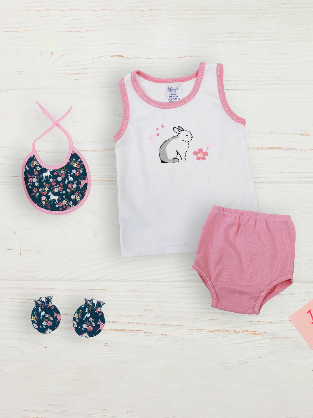 

BAESD Infants 4-Pcs Printed Pure Cotton Baby Apparel Gift Set, Pink