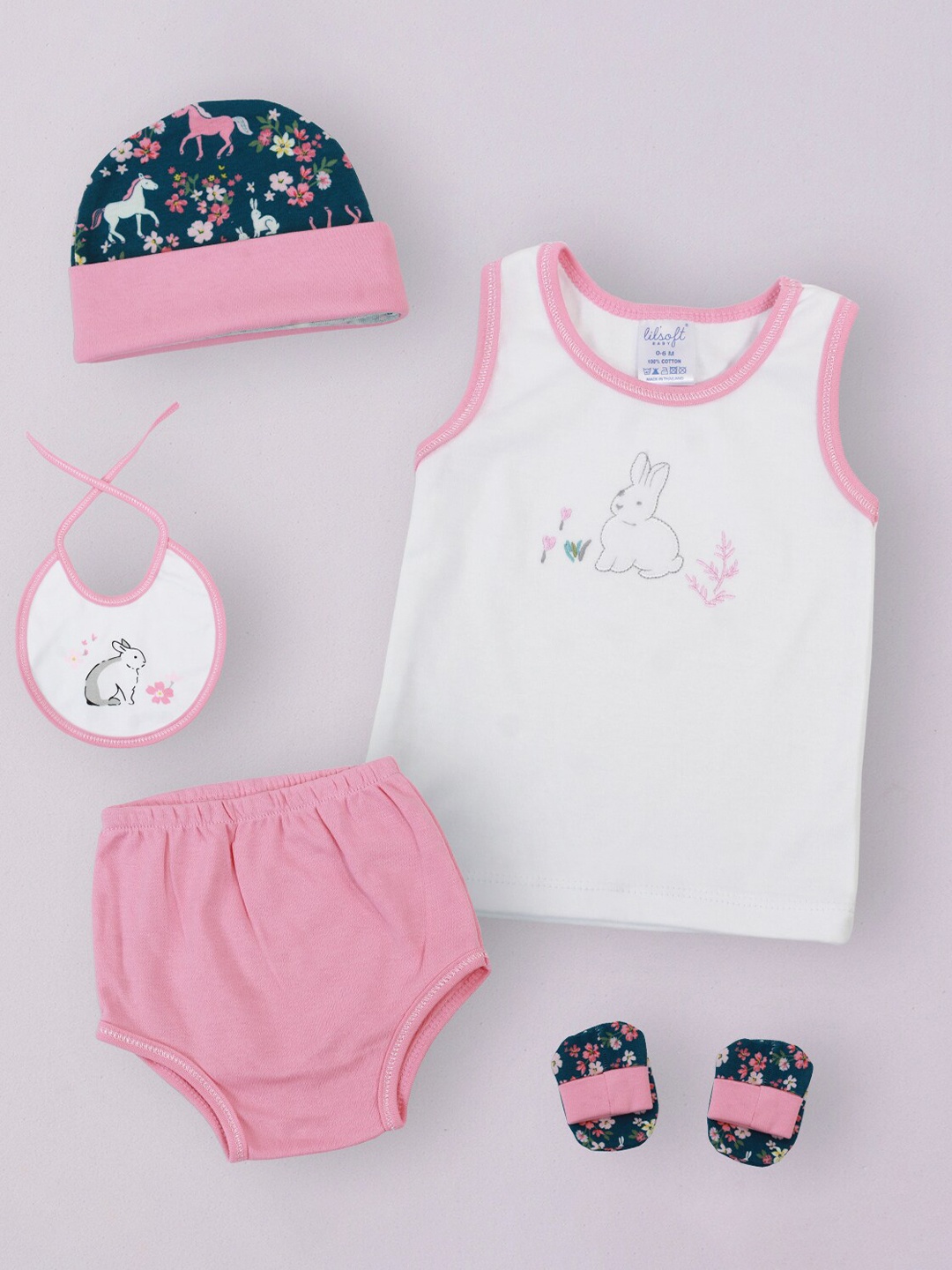 

BAESD Infant Girls 5-Pcs Pure Cotton Baby Apparel Gift Set, Pink