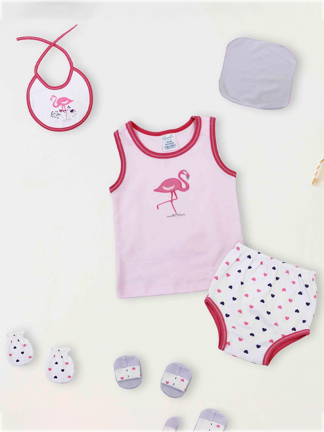 

BAESD Infant Boys 6 Piece Printed Pure Cotton Baby Apparel Gift Set, Pink