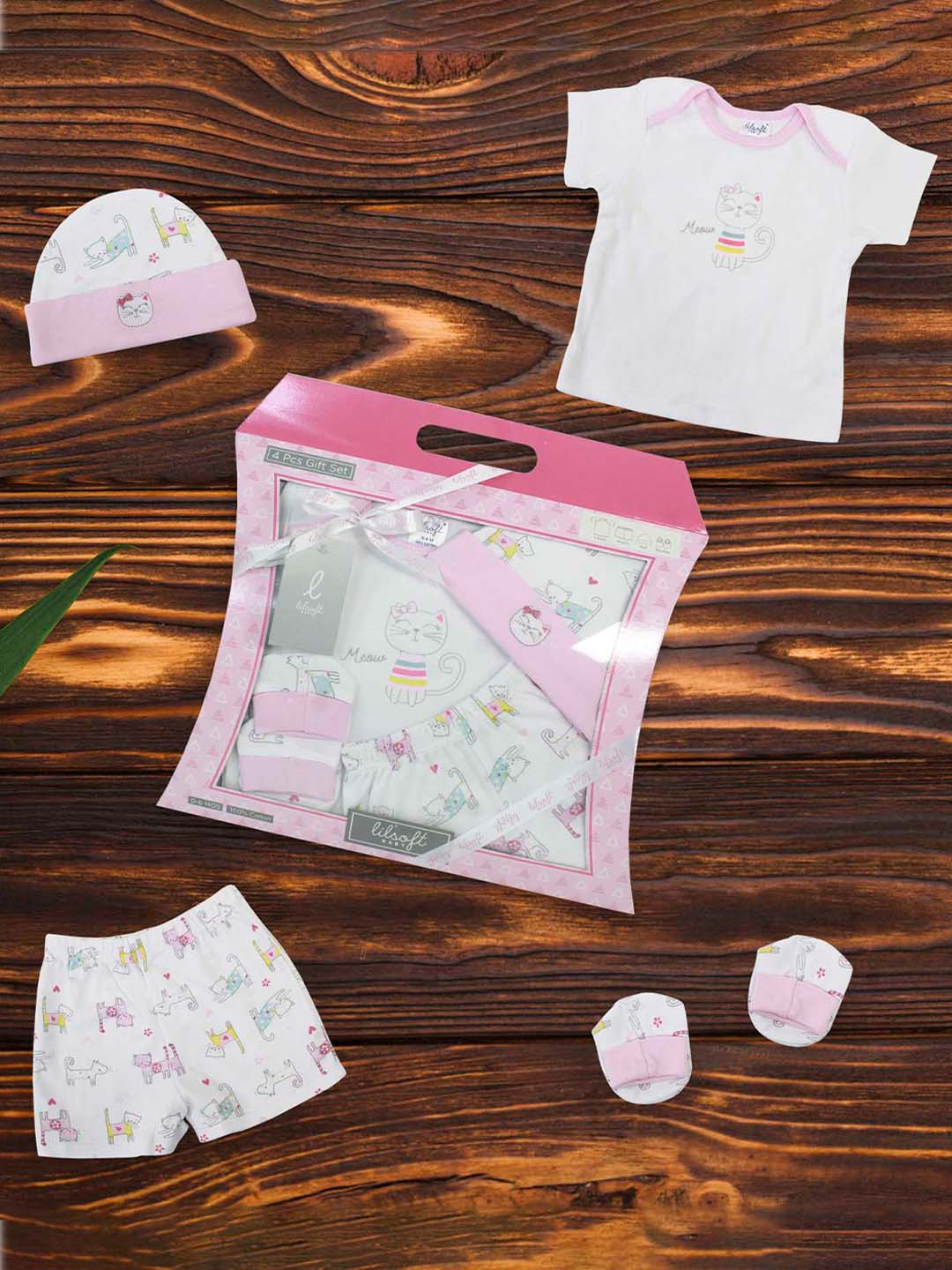 

BAESD Infant Girls 4-Piece Printed Cotton Baby Apparel Gift Set, Pink