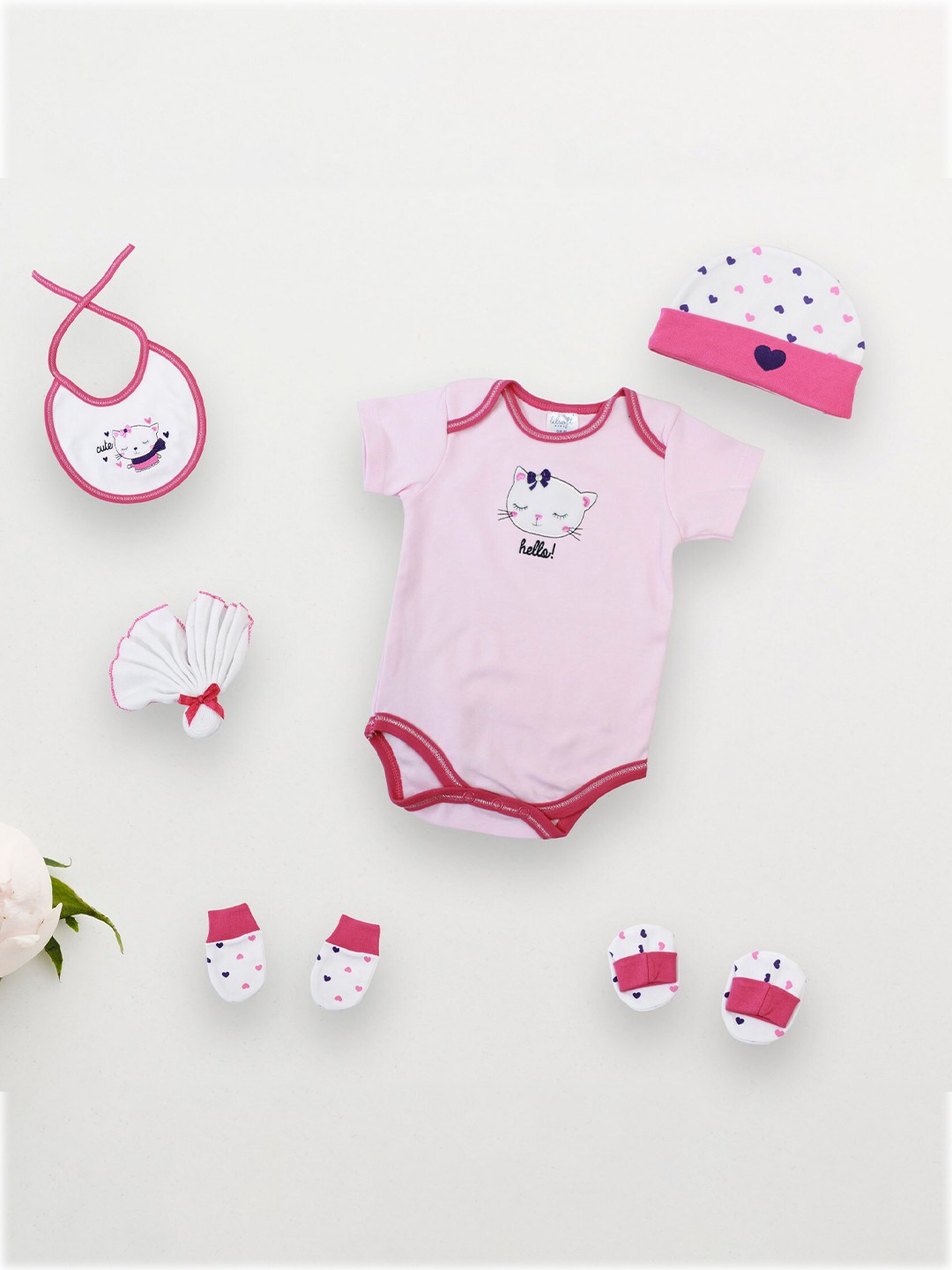 

BAESD Infant Girls 6 Piece Printed Baby Apparel Gift Set, Pink