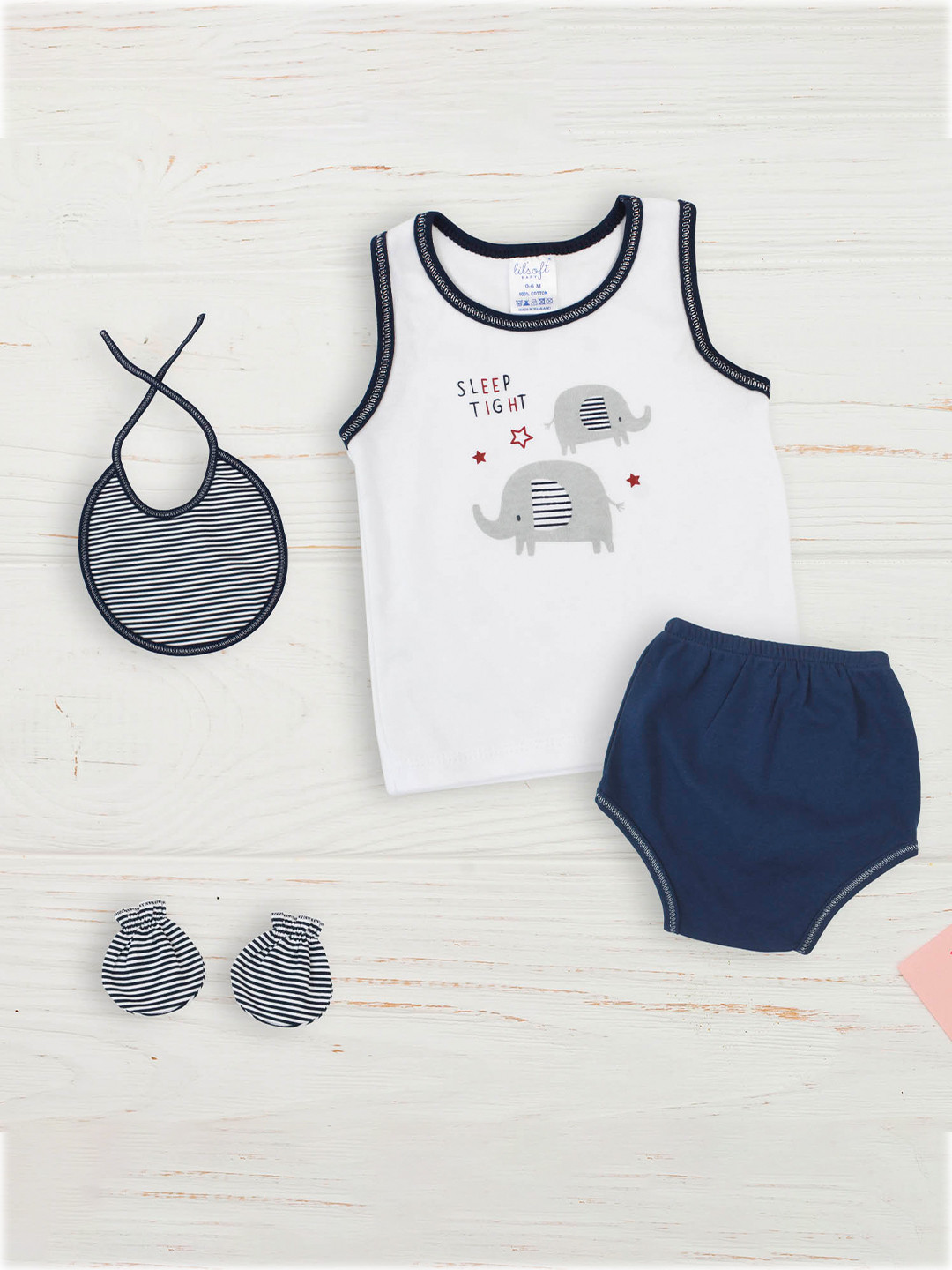 

BAESD Infants 4-Piece Printed Baby Apparel Gift Set, Navy blue