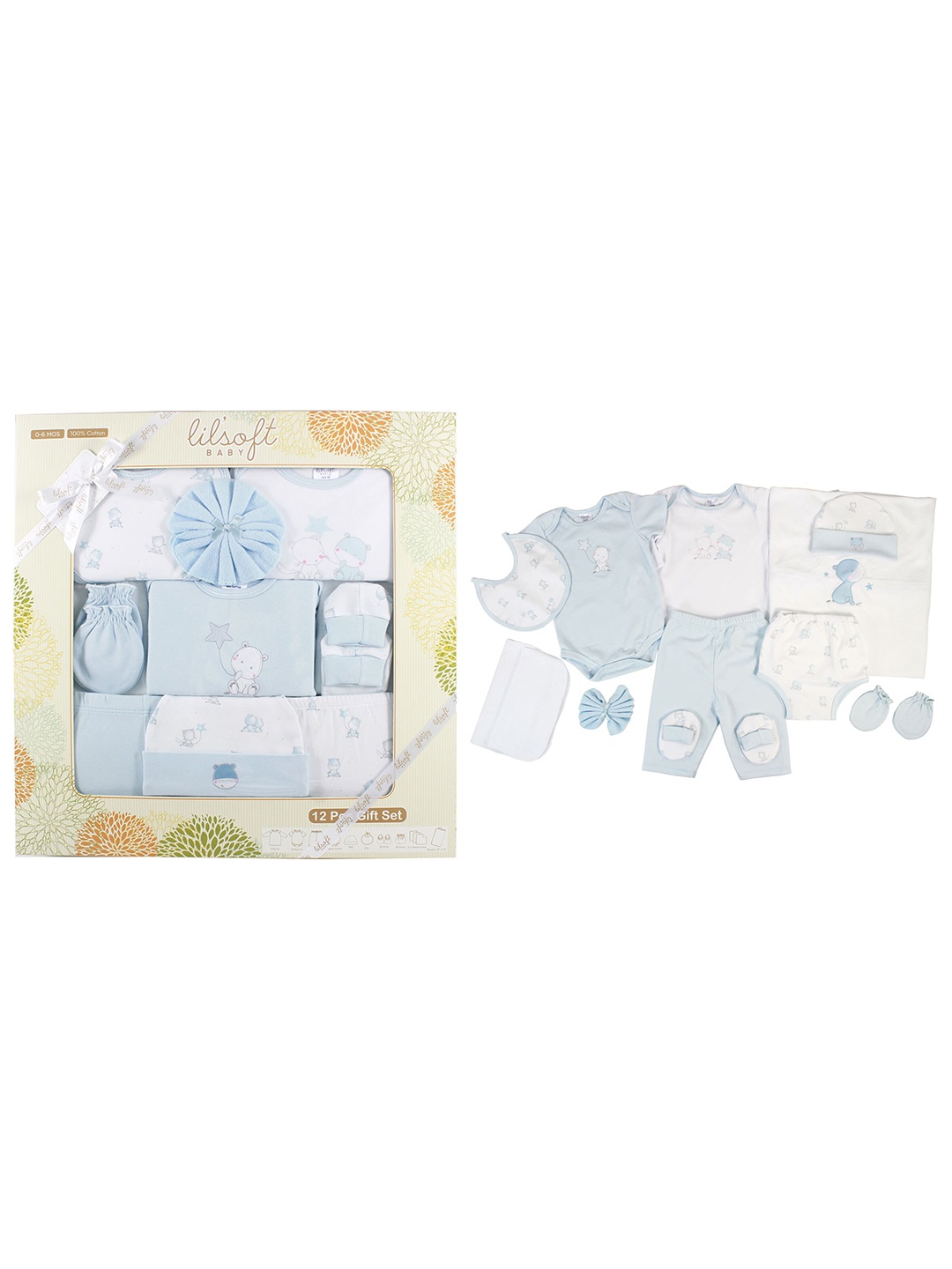

BAESD Infant Boys 12 Piece Printed Pure Cotton Baby Apparel Gift Set, Blue