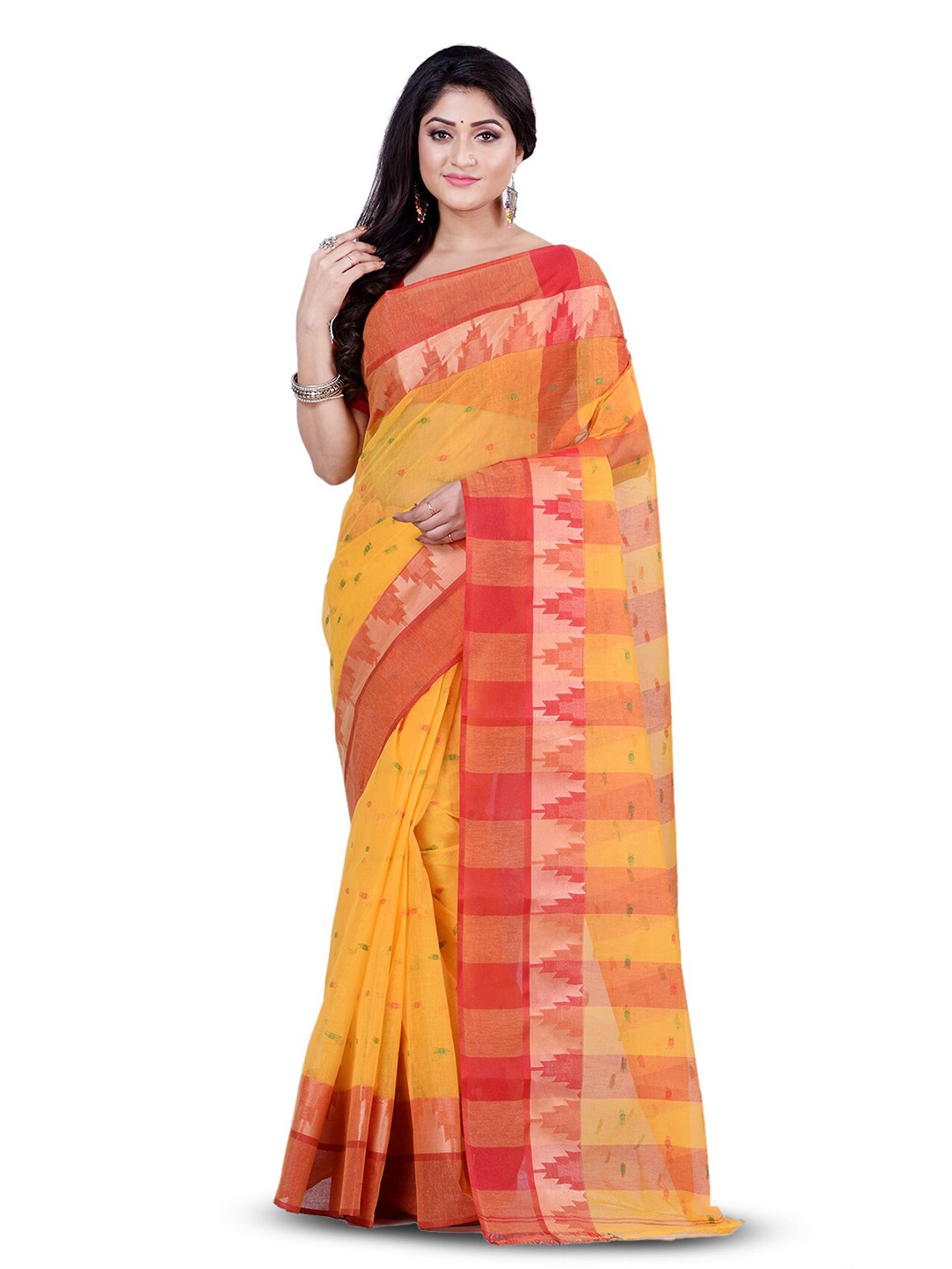 

Ruuprekha Woven Design Pure Cotton Taant Saree, Yellow