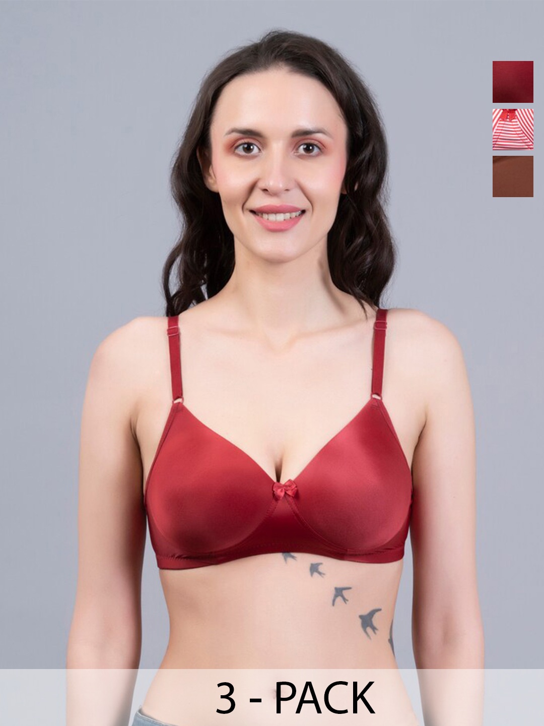 

Herryqeal Pack Of 3 All Day Comfort Bra Full Coverage Underwired Lightly Padded, Pink
