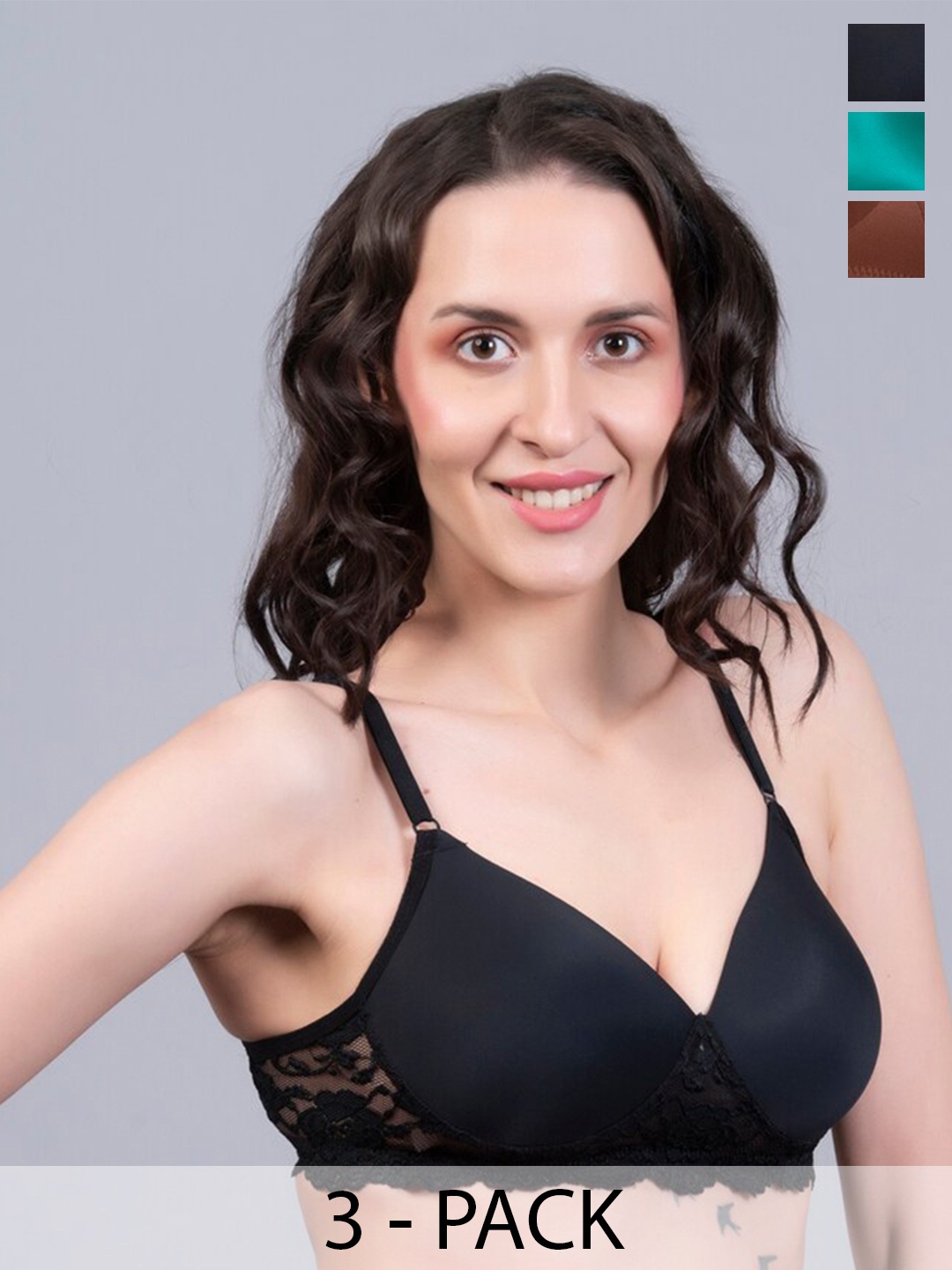 

Herryqeal Pack Of 3 Medium Coverage Lightly Padded Everyday Bra With All Day Comfort, Brown
