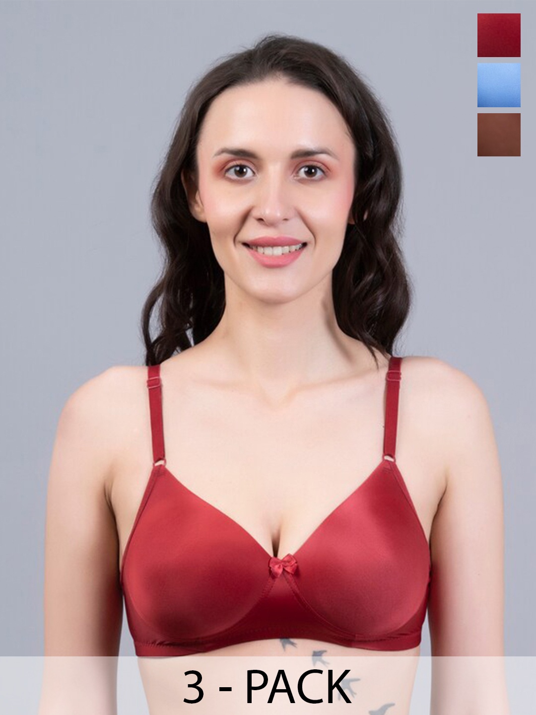 

Herryqeal Pack Of 3 All Day Comfort Bra Full Coverage Underwired Lightly Padded, Red