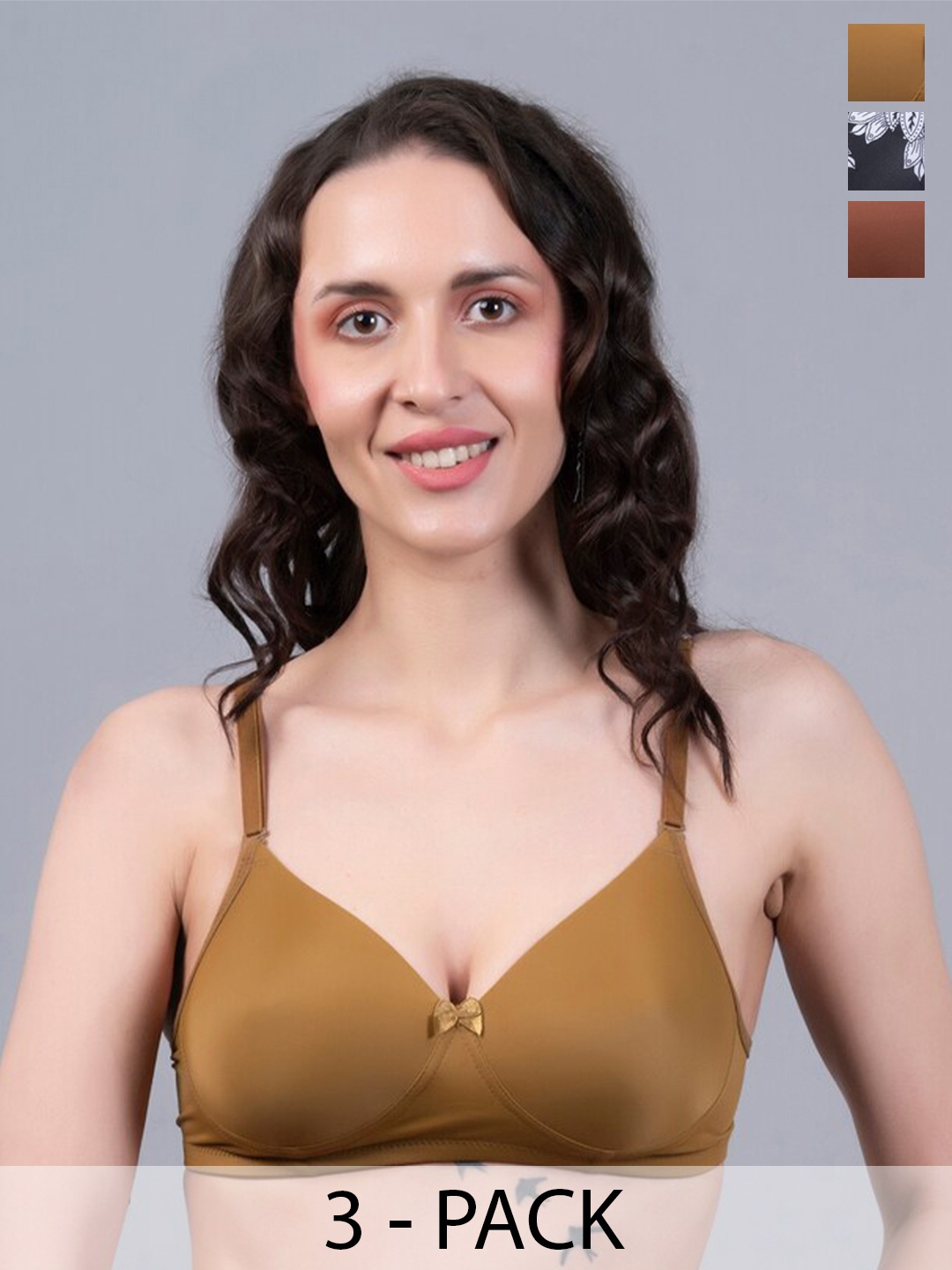 

Herryqeal Pack Of 3 Full Coverage Lightly Padded T-shirt Bra With All Day Comfort, Brown