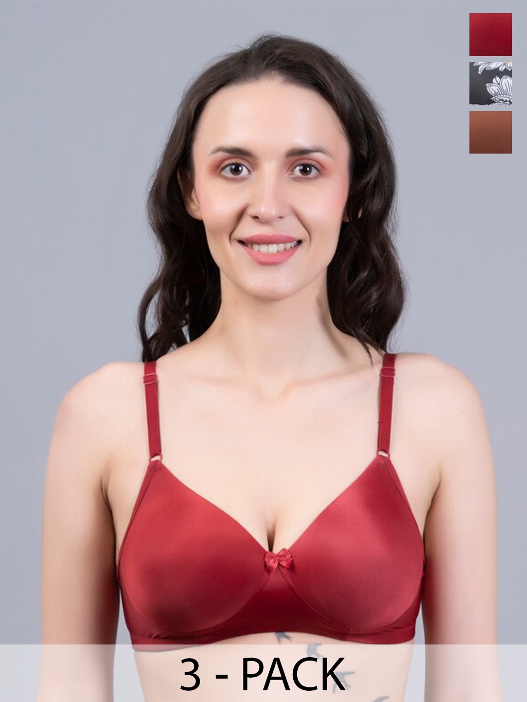 

Herryqeal Pack of 3 Everyday Bra - Full Coverage Underwired Lightly Padded, Red