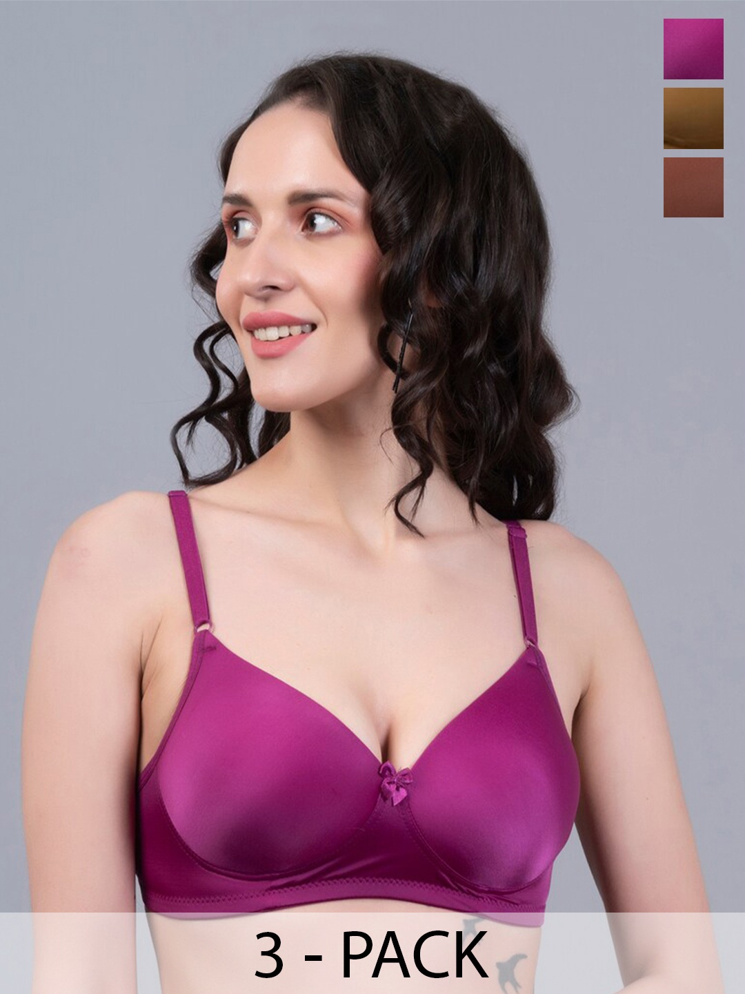 

Herryqeal Pack Of 3 Medium Coverage Underwired Lightly Padded Bra All Day Comfort, Purple