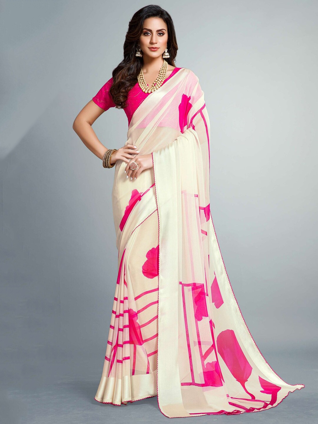 

SANSKAR Printed Saree, Pink