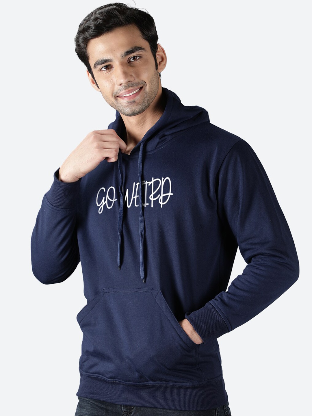 

Mad Over Print Typography Printed Hooded Fleece Pullover Sweatshirt, Blue