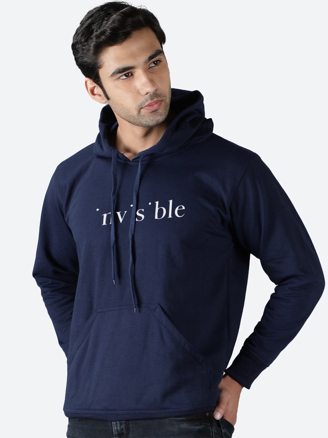 

Mad Over Print Typography Printed Hooded Fleece Pullover Sweatshirt, Blue