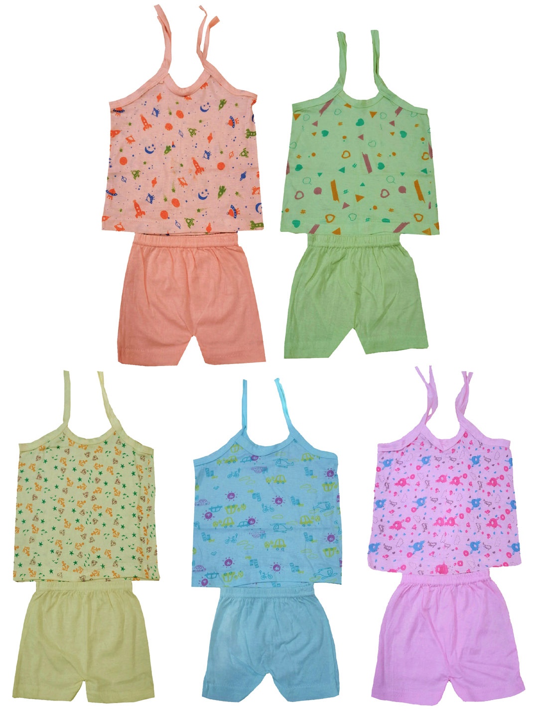 

MRB Infant Boys Pack Of 5 Printed Pure Cotton T-shirt with Shorts, Green