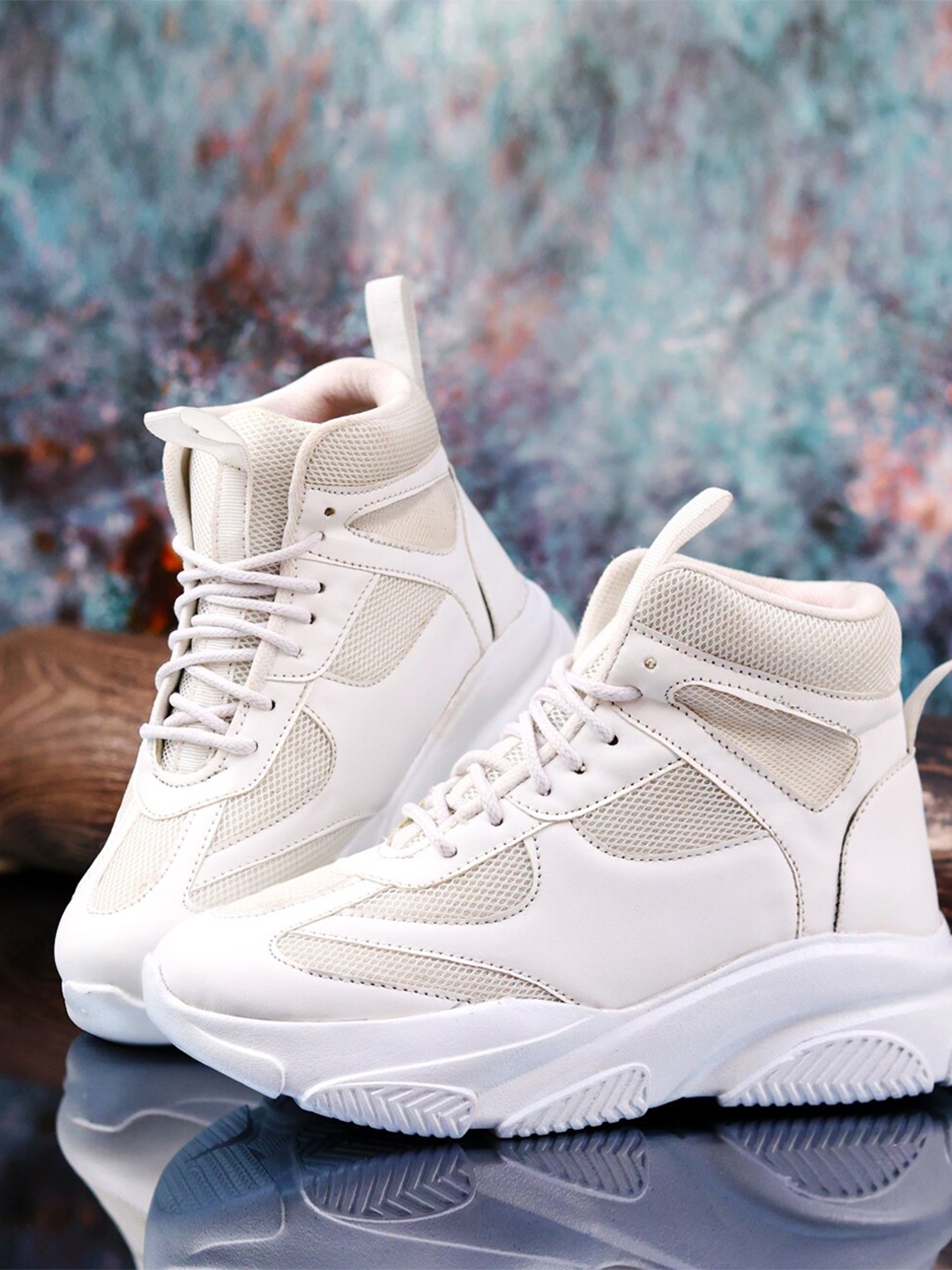 

Woakers Women Textured Mid-Top Lace-Ups Sneakers, White