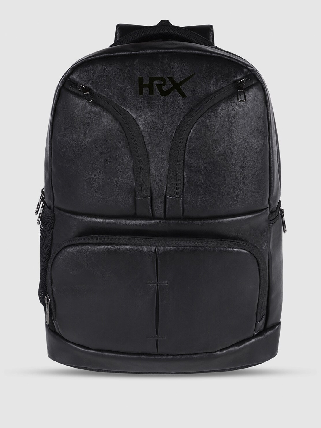

HRX by Hrithik Roshan Unisex Black Brand Logo Leather Backpack with Rain cover