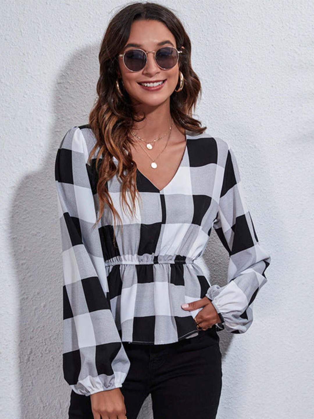

DressBerry Black Checked Casual Top