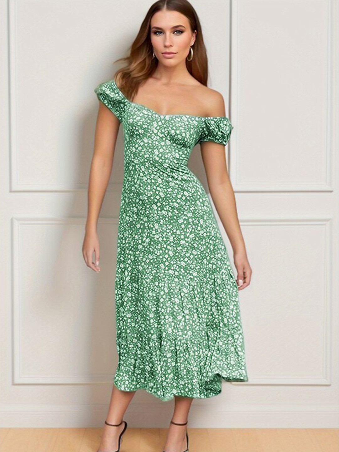 

StyleCast Floral Print Off-Shoulder A-Line Dress, Green